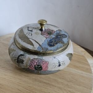 Vintage Indian Handpainted Brass Trinket Jar with Lid